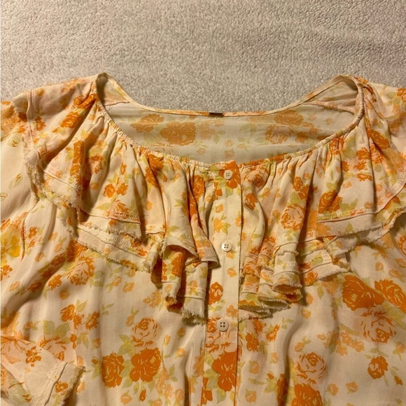 Free People Loretta Tunic Top Tea Combo Cream Yellow Floral Print Ruffle Boho - Picture 13 of 16